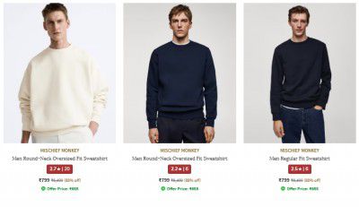 Ajio Loot : Mischief Monkey Men's Sweatshirt & Hoodies Start at ₹799