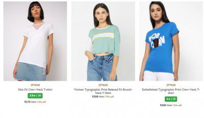 Ajio Loot : Spykar Women's T-Shirts Start at ₹250