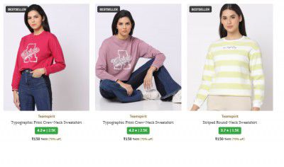 Ajio Loot : Teamsprint Women's Sweaters & Sweatshirts Starts at ₹150