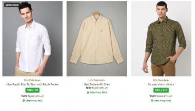 Ajio Loot : U S Polo Assn Men's Shirts Starts at ₹690