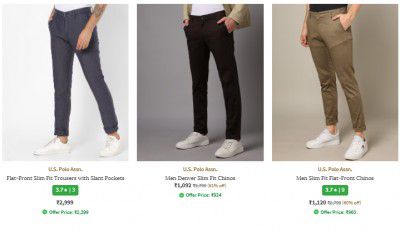 Ajio Loot : U S Polo Assn Men's Trousers & Pants Starts at ₹988