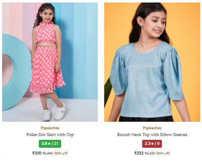Ajio Loot : Upto 90% Off On Pspeaches Girls Clothing Starts At Rs 350