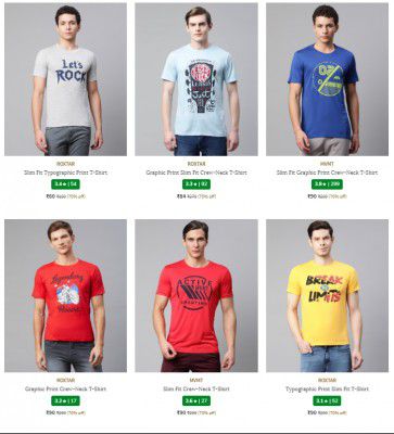 Ajio - Men's T-shirt Starting At ₹60