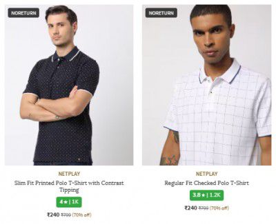 Ajio : Upto 80% Off On Netplay Mens T-shirt | Starts At ₹100