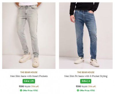 Ajio : Upto 70% Off | The Bear House Mens Jeans Starts at Rs 990