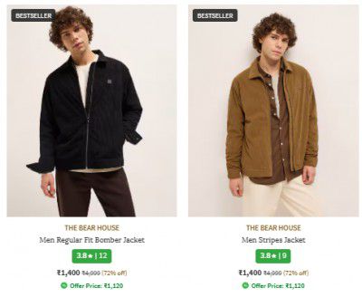 Ajio : Upto 72% Off | The Bear House Mens Jackets Starts at Rs 1400