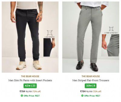 Ajio : Upto 72% Off | The Bear House Mens Trousers & Pants Starts at Rs 784