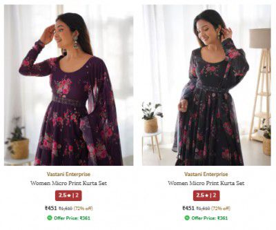 Ajio : Upto 72% Off Vastani Enterprise Womens Suit set