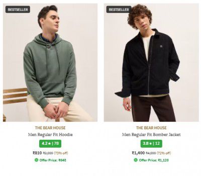 Ajio : Upto 75% Off | The Bear House Mens Clothing Starts at Rs 599