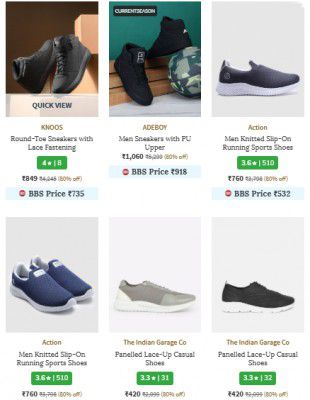 Ajio : Upto 80% Off on Sneakers & Sports Shoes for Mens Starts At ₹180 