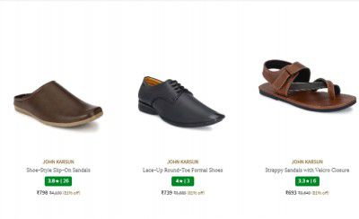 Ajio : Upto 85% Off on JOHN KARSUN Men's Footwear