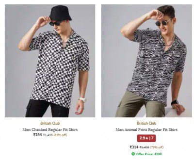 Ajio : Upto 81% Off | British Club Mens Shirts Starts at Rs 284