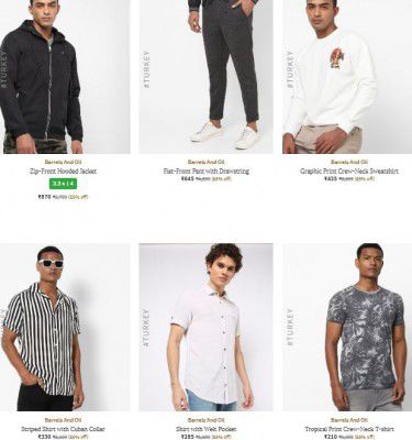 Ajio : Upto 90% OFF - Barrels & Oil [Turkey] Mens Clothing | Starts At Rs.140
