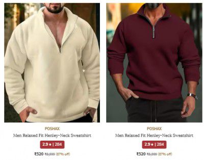 Ajio : Upto 88% Off On Poshax Men Sweatshirt & Hoodies | Start At Rs 480