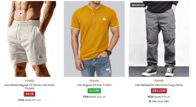 Ajio : Upto 90% Off On Poshax Men Clothing | Start At Rs 360