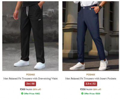 Ajio : Upto 90% Off On Poshax Men Trousers & Pants | Start At Rs 500