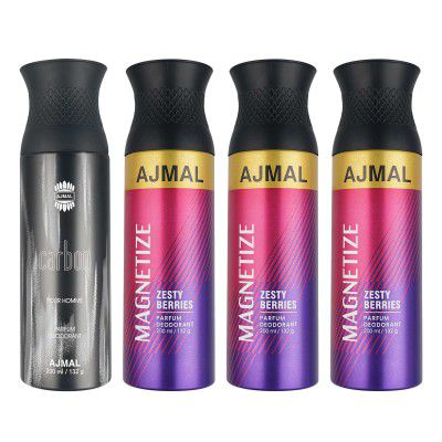 Ajmal 1 Carbon for Men and 3 Magnetize for Men & Women Deodorants each 200ML Combo pack of 4 (Total 800ML)