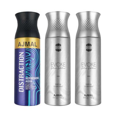 Ajmal 1 Distraction 2 Evoke Silver Edition for Him for Men Deodorants each 200ML Combo pack of 3 (Total 600ML)