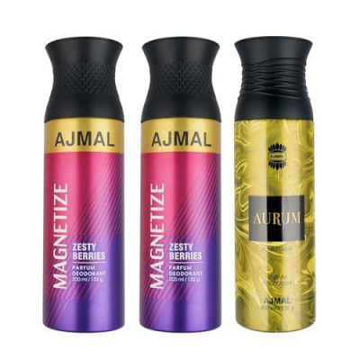 Ajmal 2 Magnetize for Men & Women and 1 Aurum Femme Deodorants each 200ML Combo pack of 3 (Total 600ML)