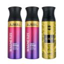 Ajmal 2 Magnetize for Men & Women and 1 Aurum Femme Deodorants each 200ML Combo pack of 3 (Total 600ML)...