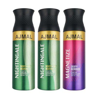 Ajmal 2 Nightingale & Magnetize Deodorant Combo Pack of 3 Deodorants 200ml each (Total 600ML) for Men & Women