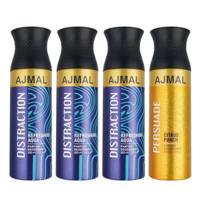 Ajmal 3 Distraction & 1 Persuade Deodorant Combo pack of 4 Deodorant 200ml each (Total 800ML) for Men & Women