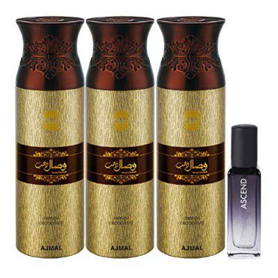 Ajmal 3 Wisal Dahab Deo 200ML & Ascend EDP 20ML Pack of 4 (Total 620ML) for Men & Women