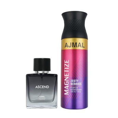 Ajmal Ascend EDP 100ml & Magnetize Deodorant 200ml for Men & Women Combo pack of 2 (Total 300ml)