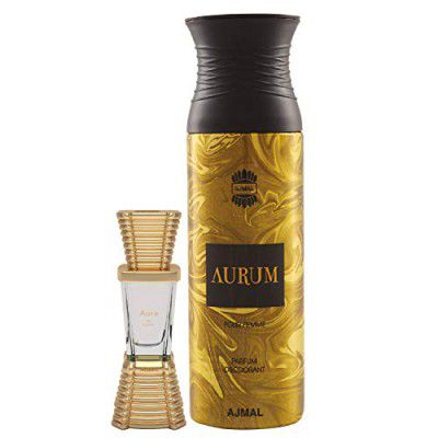 Ajmal Aura Concentrated Perfume Oil Floral Fruity Alcohol-free Attar 10ml for Unisex and Aurum Femme Deodorant Fruity Floral Fragrance 200ml