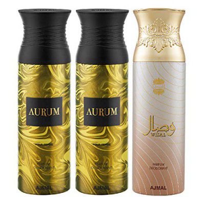 Ajmal Aurum & Aurum & Wisal Deodorant Spray - For Women (200 ml, Pack of 3)
