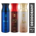 Ajmal Blu & Sacred Love & Wisal Deodorant Spray - For Men & Women (200 ml, Pack of 3)...