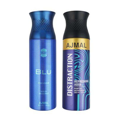 Ajmal Blu Homme for Men and Distraction for Men & Women Deodorants each 200ML Combo pack of 2 (Total 400ML)