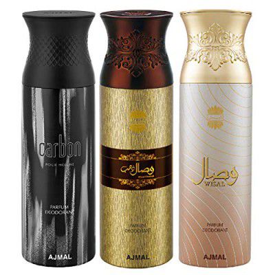 Ajmal Carbon & Wisal Dahab & Wisal Deodorant Spray - For Men & Women (200 ml, Pack of 3)
