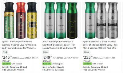 [ Pack Of 3 ] Ajmal Fragrance & Deos Starts at ₹200 | Upto 80% Off
