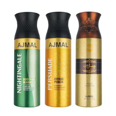 Ajmal Nightingale and Persuade for Men & Women and Wisal Dhahab  Men Deodorants each 200ML Combo pack of 3 (Total 600ML)