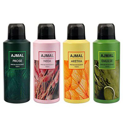Ajmal Prose, Neea, Aretha, and Emulse Deodorant Perfume 150ML Each Long Lasting 