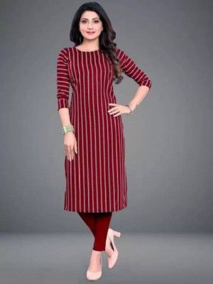 AK Fashion  Women Printed Crepe A-line Kurta  (Maroon)