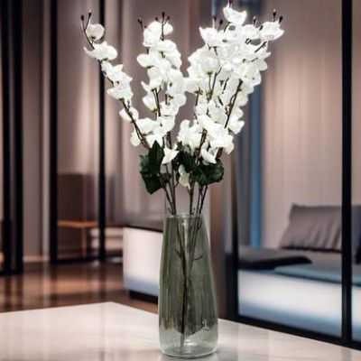 Akaar White Blossom Bunch - White Cherry Blossom Artificial Flower (56 cm, Flower Bunch)