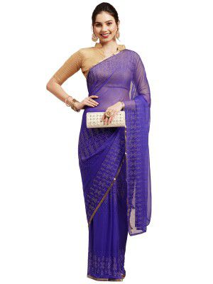 AKHILAM Women's Knit Chiffon Woven Border Saree With unstitched Blouse Piece (DOLY32_Parent)