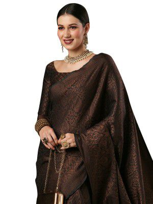 AKHILAM Women's Woven Design Zari Work Banarasi Silk Saree With Unstitched Blouse Piece