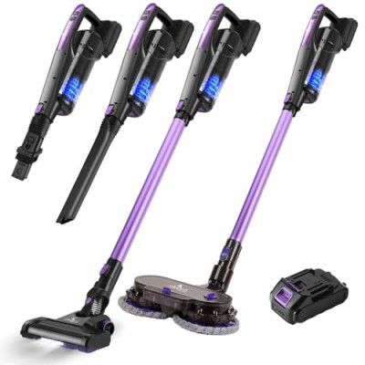 Akiara Cordless Vacuum and Wet Dry Mop Combo,with 130W 10000 pa Powerful Suction Purple