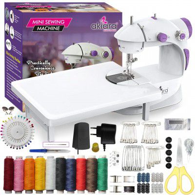 Akiara Mini Sewing Machine Electric | Portable Sewing Machine with Table Set, Foot Pedal, LED Light & Sewing Kit