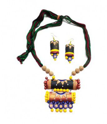 AKIBUKI Traditional Multicolor Terracotta Necklace and Earring Jewellery Set for Women