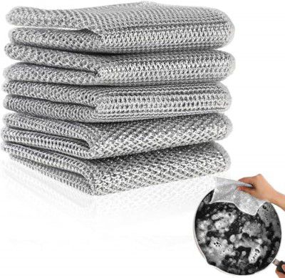 AKRIZA 5Pcs Multifunctional Non-Scratch Dish Wash Cloth Double Layered Steel Wire Dishwashing Rags