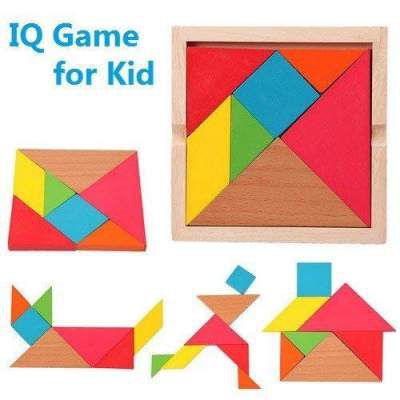 Akrobo Wooden Tangram Puzzle for Mind Development of Kids (Multi Color)