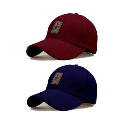ALAMOS Unisex Maroon and Dark Blue Embellished Cotton (Pack of 2) Cap