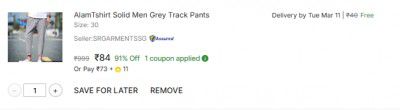 AlamTshirt  Men Solid Grey Track Pants | Size : 30
