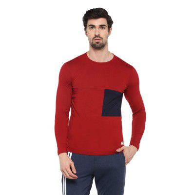 Alan Jones Clothing Men's Slim Fit Lycra Color Block Full Sleeves T-Shirt