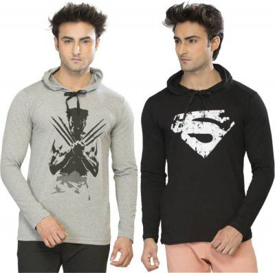 Alan Jones Pack of 2 Superhero Men Hooded Neck Black, Grey T-Shirt