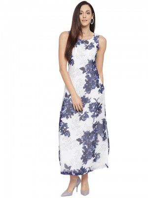 Alano Georgette Print Floral Pattern A-Line Sleeveless Dress for Maxi Black Casual Women's Dresses